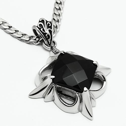 MATK560 - High polished (no plating) Stainless Steel Chain Pendant with Synthetic Onyx in Jet