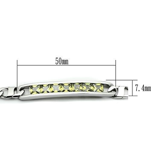 MATK570 - High polished (no plating) Stainless Steel Bracelet with AAA Grade CZ  in Olivine color