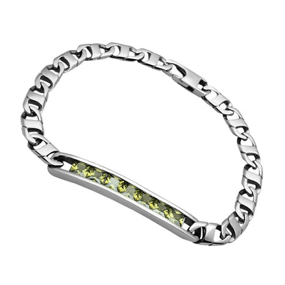 MATK570 - High polished (no plating) Stainless Steel Bracelet with AAA Grade CZ  in Olivine color