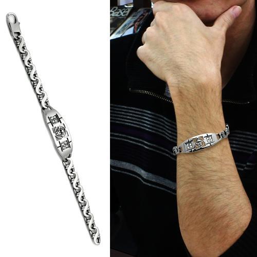 MATK574 - High polished (no plating) Stainless Steel Bracelet with AAA Grade CZ  in Clear