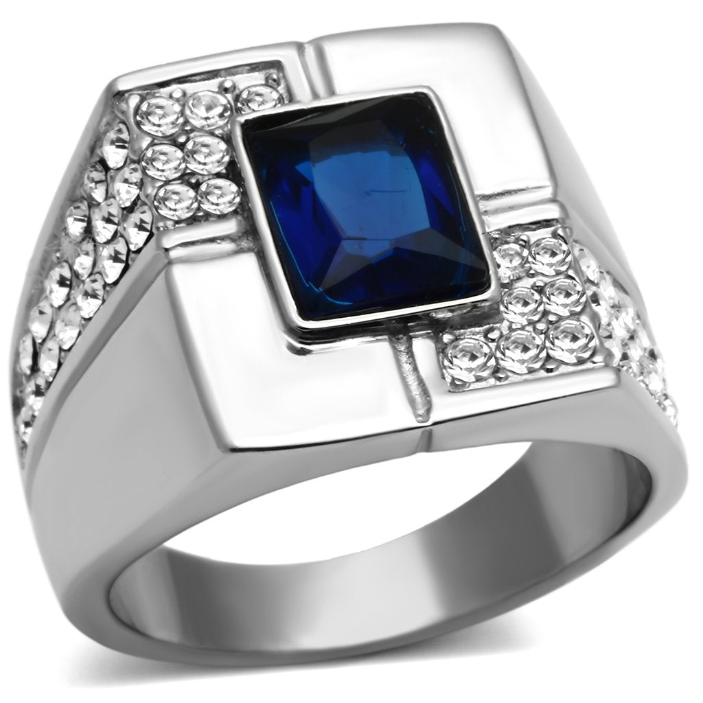 MATK587 - High polished (no plating) Stainless Steel Ring with Synthetic Synthetic Glass in Montana
