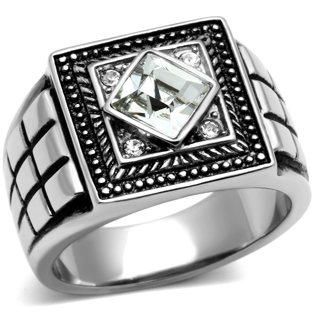 MATK589 - High polished (no plating) Stainless Steel Ring with Top Grade Crystal  in Clear