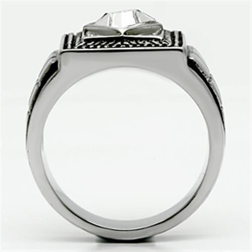 MATK589 - High polished (no plating) Stainless Steel Ring with Top Grade Crystal  in Clear