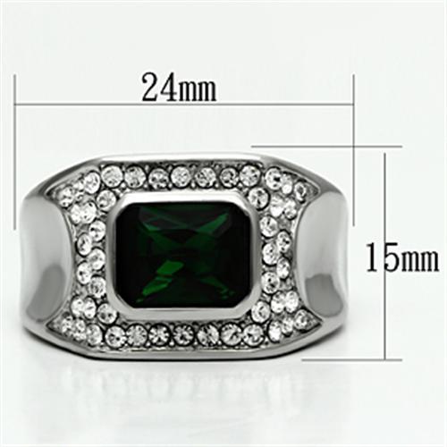 MATK590 - High polished (no plating) Stainless Steel Ring with Synthetic Synthetic Glass in Emerald