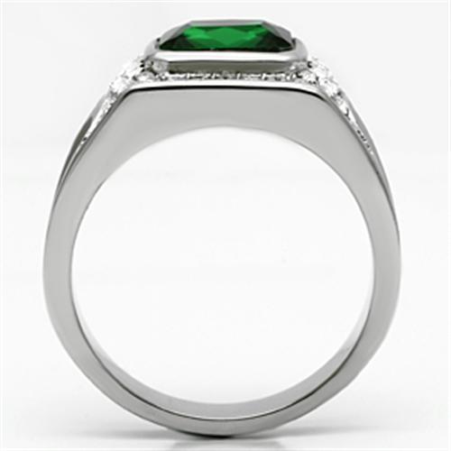MATK590 - High polished (no plating) Stainless Steel Ring with Synthetic Synthetic Glass in Emerald