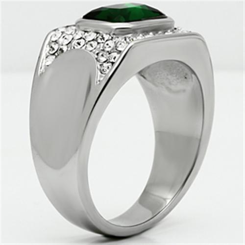 MATK590 - High polished (no plating) Stainless Steel Ring with Synthetic Synthetic Glass in Emerald
