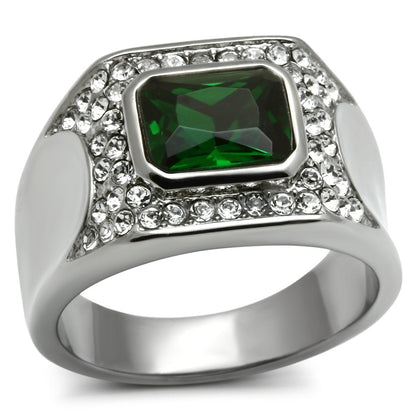 MATK590 - High polished (no plating) Stainless Steel Ring with Synthetic Synthetic Glass in Emerald