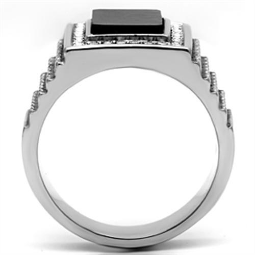 MATK592 - High polished (no plating) Stainless Steel Ring with Synthetic Synthetic Stone in Jet