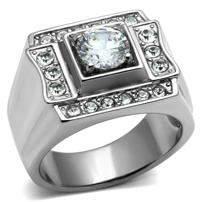 MATK593 - High polished (no plating) Stainless Steel Ring with AAA Grade CZ  in Clear
