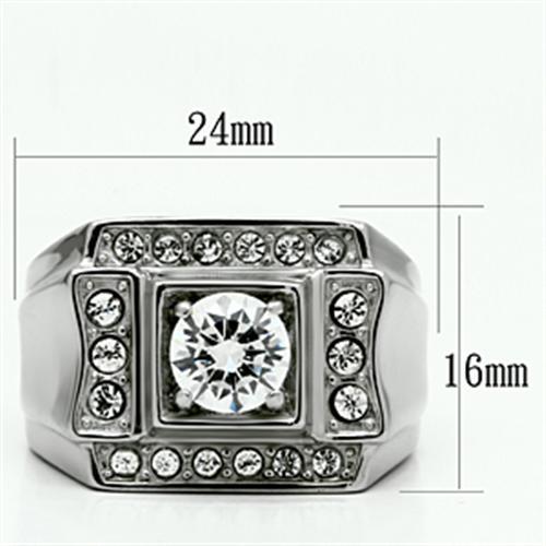 MATK593 - High polished (no plating) Stainless Steel Ring with AAA Grade CZ  in Clear