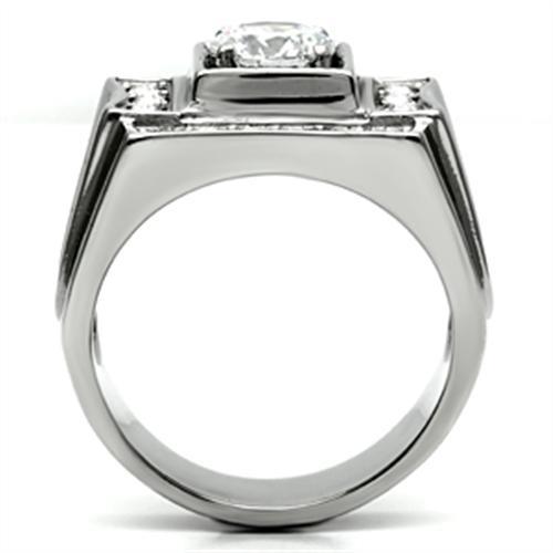 MATK593 - High polished (no plating) Stainless Steel Ring with AAA Grade CZ  in Clear