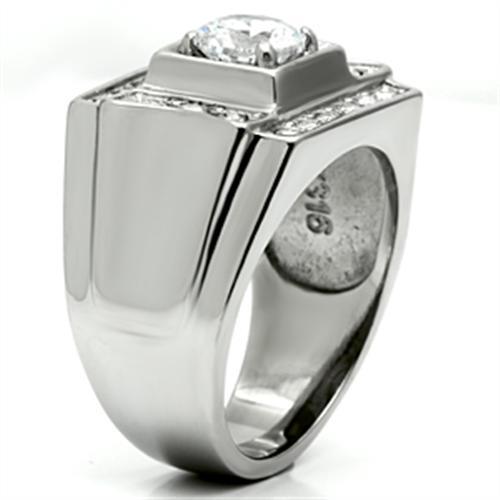 MATK593 - High polished (no plating) Stainless Steel Ring with AAA Grade CZ  in Clear