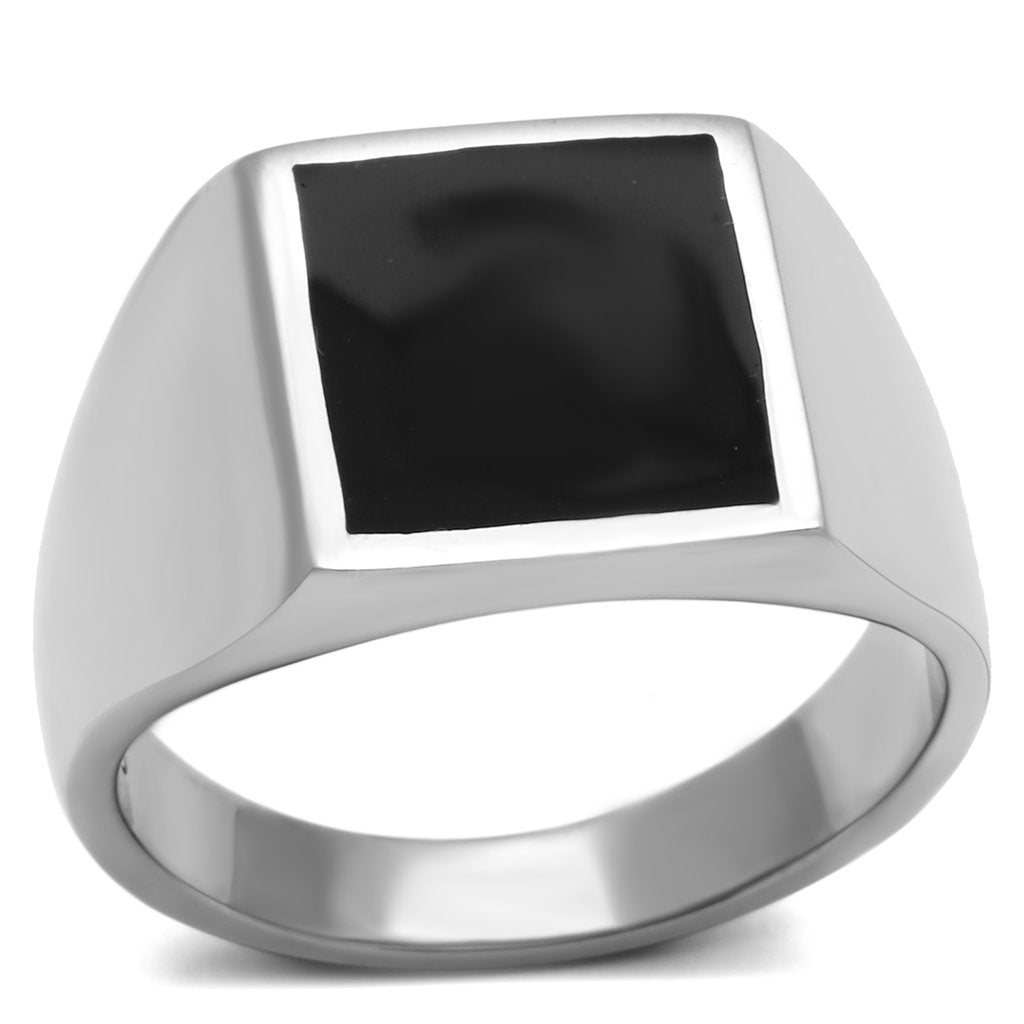 MATK594 - High polished (no plating) Stainless Steel Ring with Epoxy  in Jet