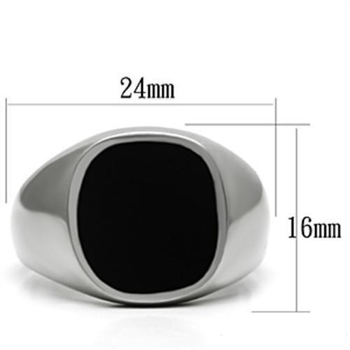 MATK595 - High polished (no plating) Stainless Steel Ring with Epoxy  in Jet