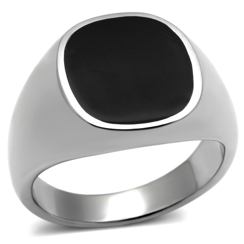 MATK595 - High polished (no plating) Stainless Steel Ring with Epoxy  in Jet