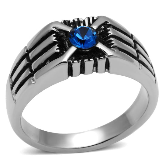 MATK598 High polished (no plating) Stainless Steel Ring with Top Grade Crystal in Capri Blue