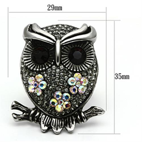 MATK603 - High polished (no plating) Stainless Steel Ring with Top Grade Crystal  in Smoked Quartz
