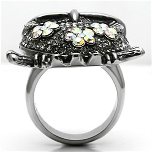 MATK603 - High polished (no plating) Stainless Steel Ring with Top Grade Crystal  in Smoked Quartz