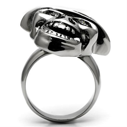MATK605 - High polished (no plating) Stainless Steel Ring with Top Grade Crystal  in Black Diamond