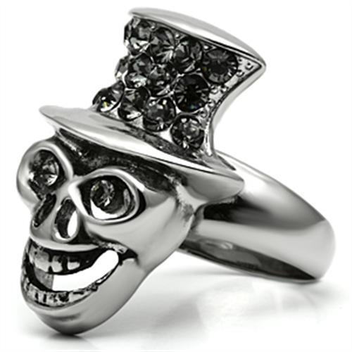 MATK605 - High polished (no plating) Stainless Steel Ring with Top Grade Crystal  in Black Diamond