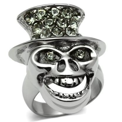 MATK605 - High polished (no plating) Stainless Steel Ring with Top Grade Crystal  in Black Diamond