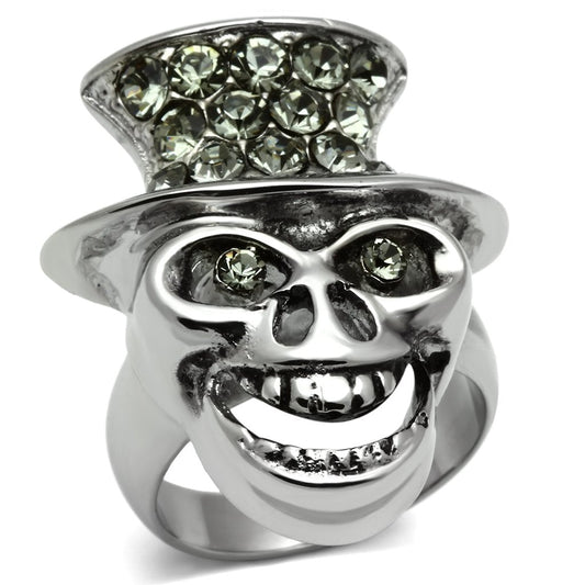 MATK605 - High polished (no plating) Stainless Steel Ring with Top Grade Crystal  in Black Diamond