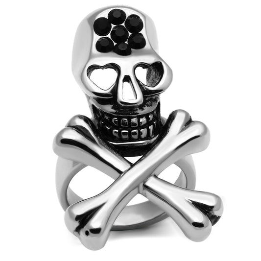 MATK606 - High polished (no plating) Stainless Steel Ring with Top Grade Crystal  in Jet