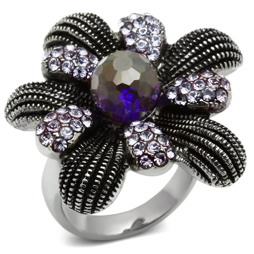 MATK607 - High polished (no plating) Stainless Steel Ring with Synthetic Synthetic Glass in Amethyst