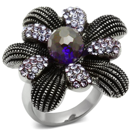 MATK607 - High polished (no plating) Stainless Steel Ring with Synthetic Synthetic Glass in Amethyst