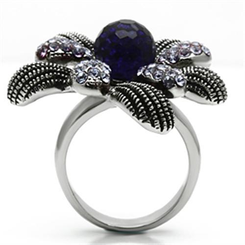 MATK607 - High polished (no plating) Stainless Steel Ring with Synthetic Synthetic Glass in Amethyst
