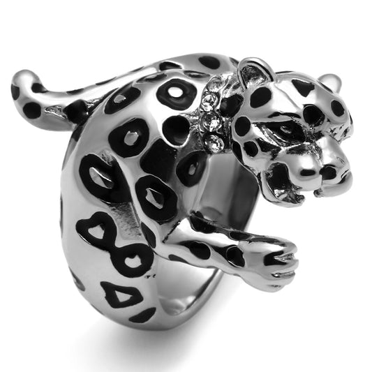 MATK609 - High polished (no plating) Stainless Steel Ring with Top Grade Crystal  in Clear