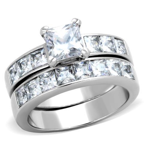 MATK61206 - High polished (no plating) Stainless Steel Ring with AAA Grade CZ  in Clear