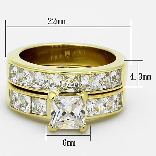 MATK61206G - IP Gold(Ion Plating) Stainless Steel Ring with AAA Grade CZ  in Clear