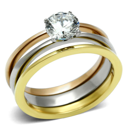MATK620 - Three-Tone IP Stainless Steel Ring with AAA Grade CZ  in Clear