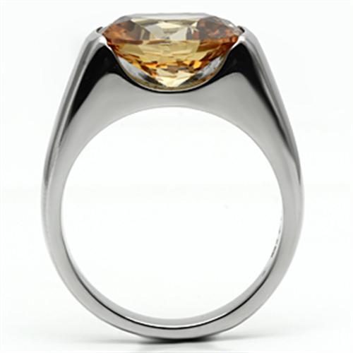 MATK622 - High polished (no plating) Stainless Steel Ring with AAA Grade CZ  in Champagne