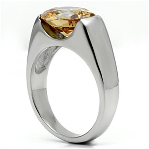 MATK622 - High polished (no plating) Stainless Steel Ring with AAA Grade CZ  in Champagne