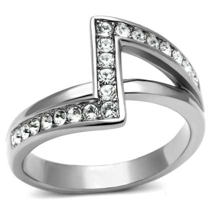 MATK624 - High polished (no plating) Stainless Steel Ring with Top Grade Crystal  in Clear