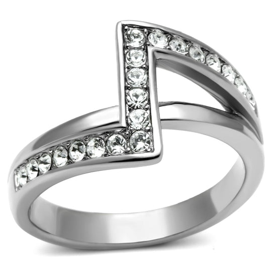 MATK624 - High polished (no plating) Stainless Steel Ring with Top Grade Crystal  in Clear
