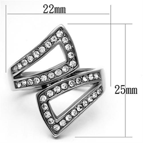 MATK625 - High polished (no plating) Stainless Steel Ring with Top Grade Crystal  in Clear