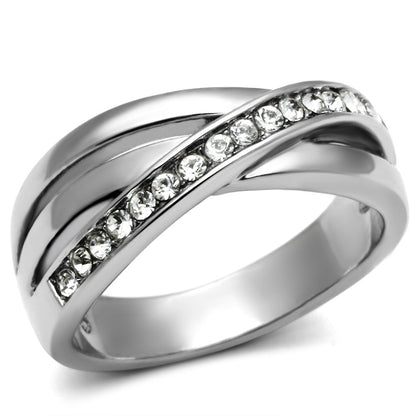 MATK626 - High polished (no plating) Stainless Steel Ring with Top Grade Crystal  in Clear