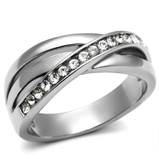 MATK626 - High polished (no plating) Stainless Steel Ring with Top Grade Crystal  in Clear