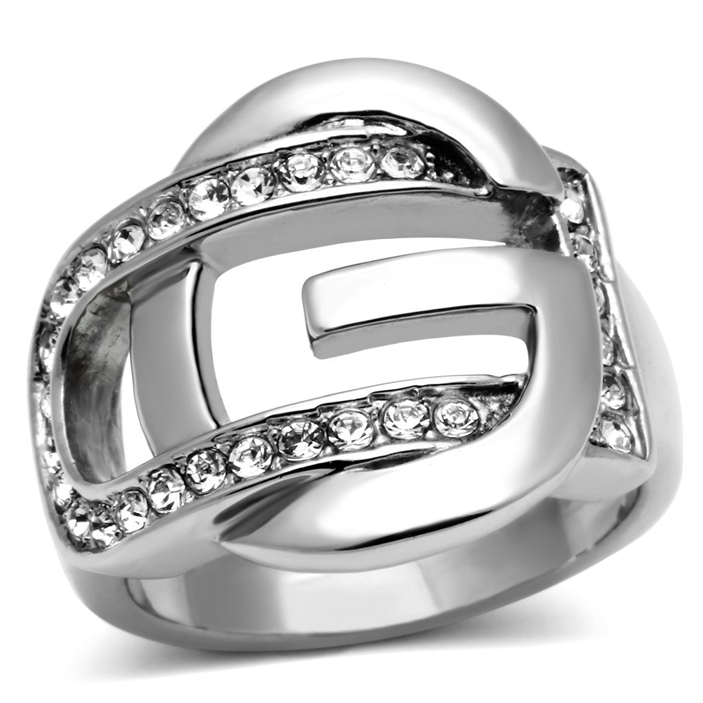 MATK634 - High polished (no plating) Stainless Steel Ring with Top Grade Crystal  in Clear