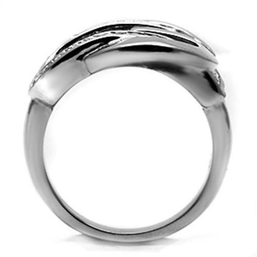 MATK634 - High polished (no plating) Stainless Steel Ring with Top Grade Crystal  in Clear