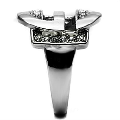 MATK634 - High polished (no plating) Stainless Steel Ring with Top Grade Crystal  in Clear