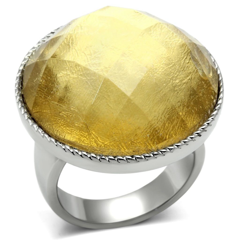 MATK638 - High polished (no plating) Stainless Steel Ring with Synthetic Synthetic Stone in Topaz