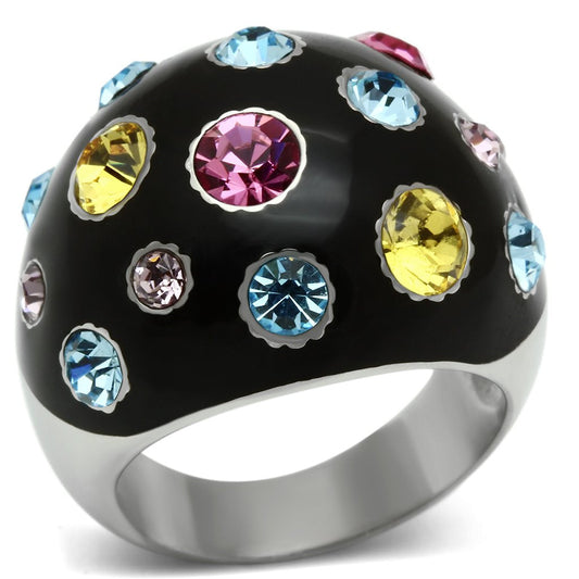MATK640 - High polished (no plating) Stainless Steel Ring with Top Grade Crystal  in Multi Color