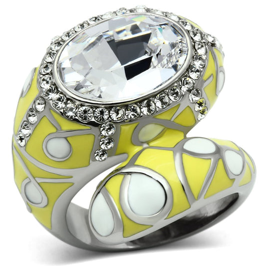 MATK643 - High polished (no plating) Stainless Steel Ring with Top Grade Crystal  in Clear