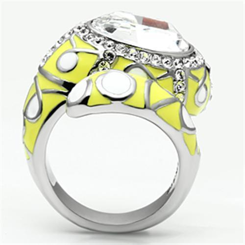 MATK643 - High polished (no plating) Stainless Steel Ring with Top Grade Crystal  in Clear