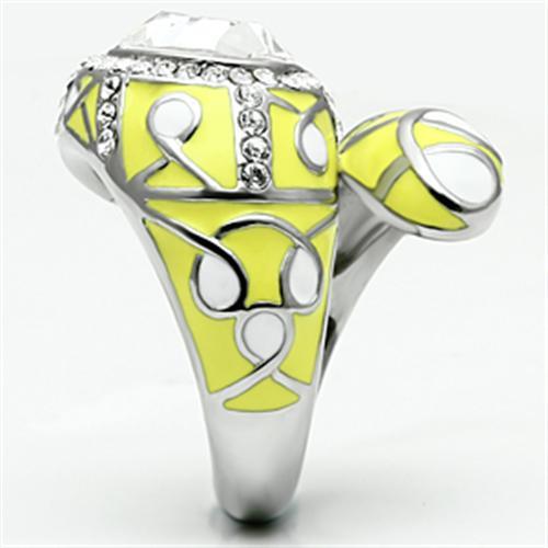 MATK643 - High polished (no plating) Stainless Steel Ring with Top Grade Crystal  in Clear