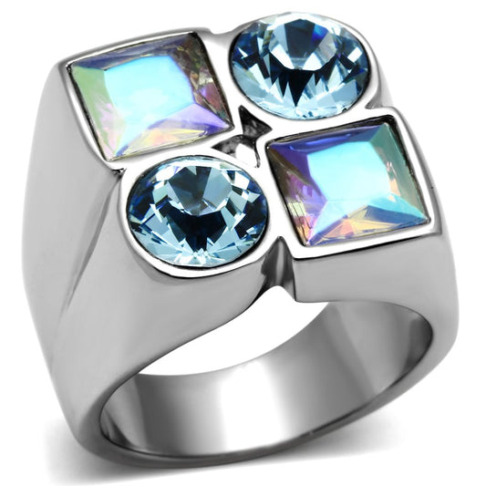 MATK645 - High polished (no plating) Stainless Steel Ring with Top Grade Crystal  in Multi Color